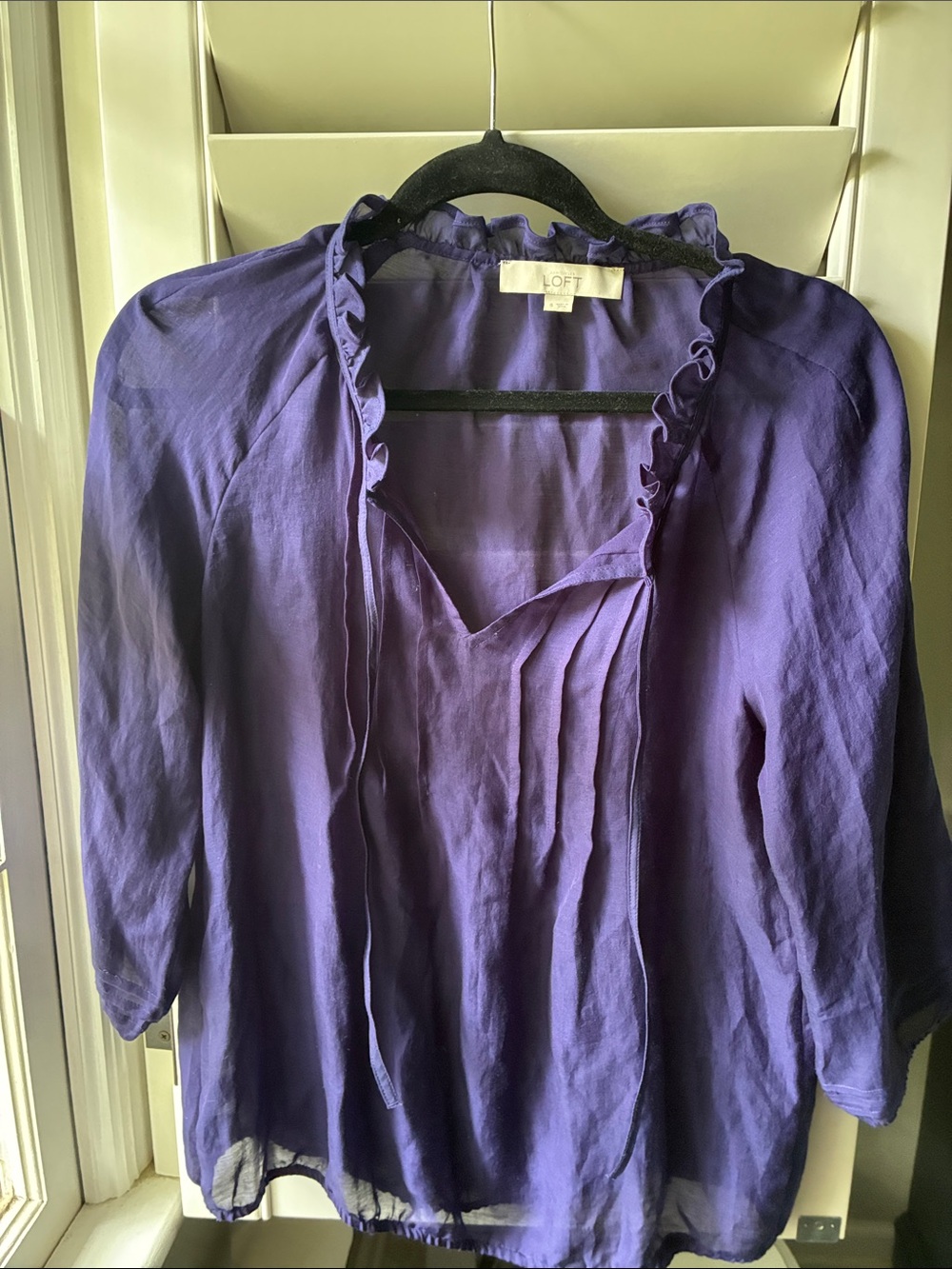 LOFT Deep Purple Ruffle-Neck Blouse